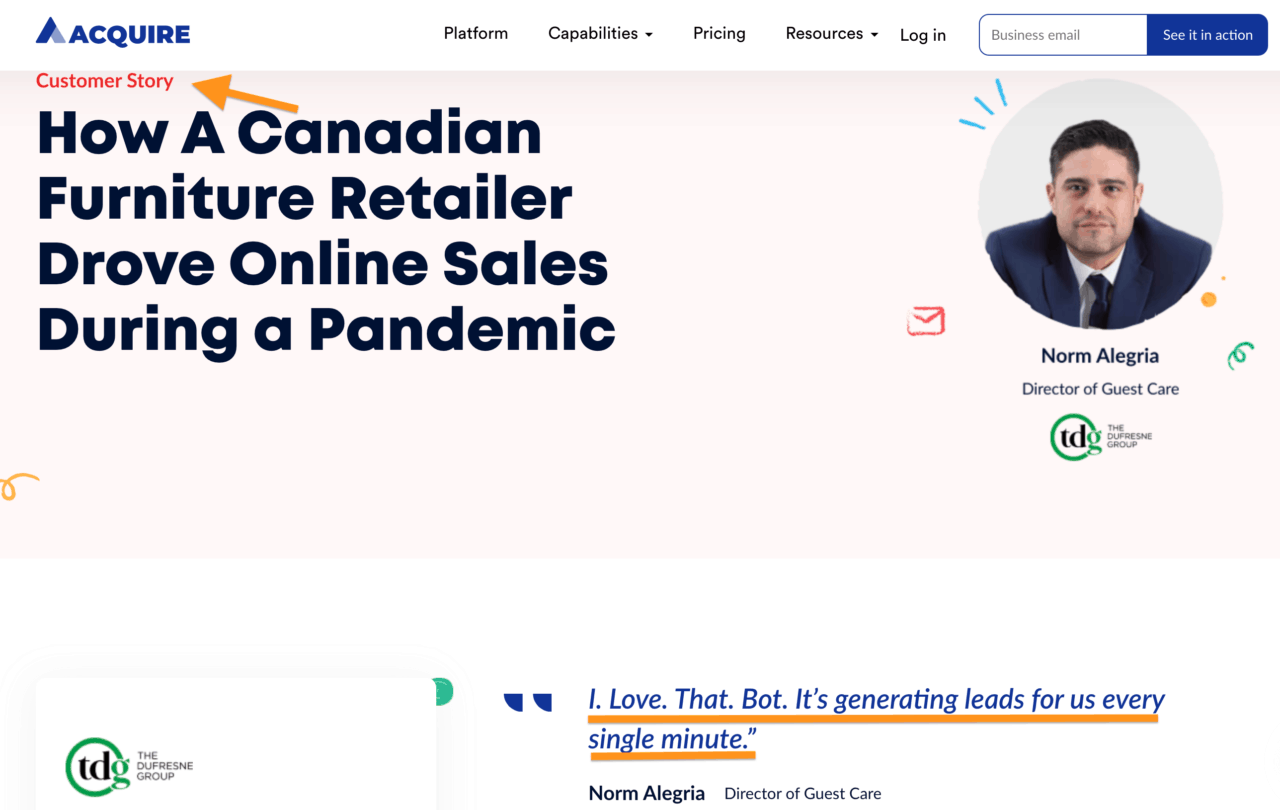 a screenshot of a customer story from acquire