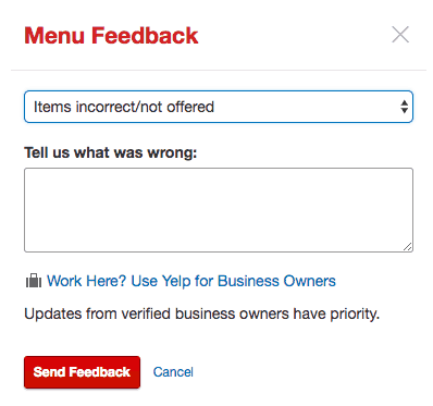 edit menu yelp business account